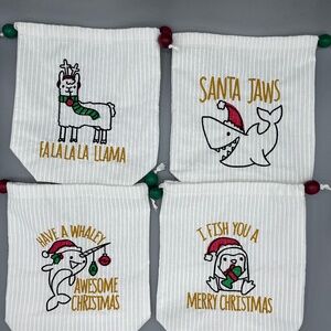 Hand crafted gift bags, set of 4; Christmas, reusable.